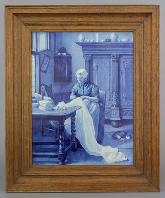 A Dutch Delft Porceleyne Fles blue and white plaque after Artz, 20th C.