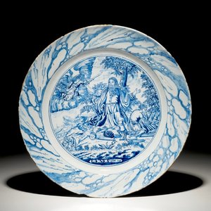 A Dutch Delft style blue and white biblical "Sacrifice of Isaac" dish, Amsterdam, 1st half 18th C. — photo 1