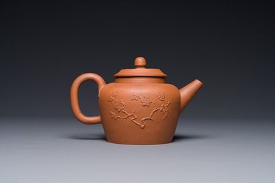 A Dutch Delft Yixing-style red earthenware teapot and cover, Ary De Milde mark, 1678-1724