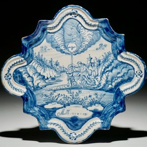 A Dutch Delftware blue and white biblical plaque with "The Baptism of Christ", Amsterdam, dated 1767 — 照片 1