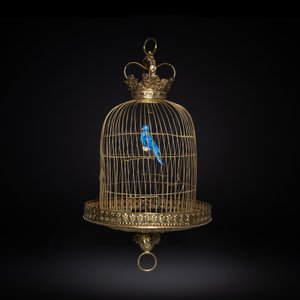 A Dutch or Flemish yellow brass bird cage with a porcelain bird, 18th and 19th C. — 照片 3