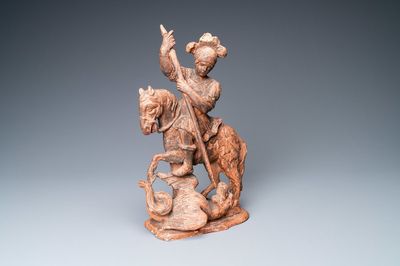 A faux terracotta monochromed wooden figure of Saint Georges, 16th C.