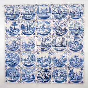 A field of 25 Dutch Delft blue and white tiles with religious scenes in central medallions, 18th C. — photo 1