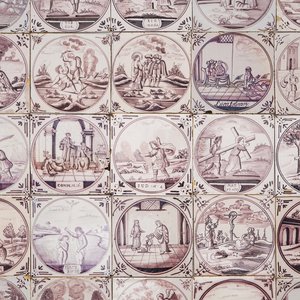 A field of 49 Dutch Delft manganese tiles with religious scenes in central medallions, 18/19th C. — 照片 1