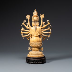 A fine and large Chinese carved ivory figure of Avalokitesvara, 19th C. — 照片 3