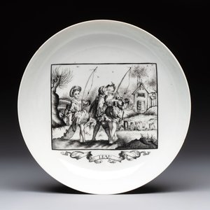 A fine and rare Chinese European-decorated semi-erotic plate, Qianlong, ca. 1770 — 照片 1