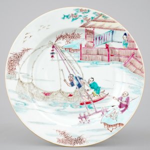 A fine and rare Chinese famille rose porcelain "Fishing" plate, Yongzheng, 1722-1735 — 照片 1