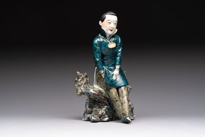 A fine and rare Chinese polychrome figure of a lady, Ye Yunhong Zhi 葉運紅製 mark, Republic
