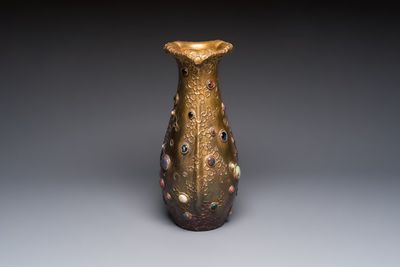 A fine Art Nouveau lustre-glazed faux jewel-embellished Amphora Gres-Bijou vase, Riessner, Stellmacher & Kessel, Czech Republic, early 20th C.