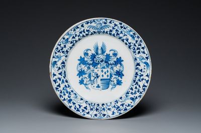 A fine blue and white armorial dish, Verstraeten workshop, Haarlem, ca. 1650-1660