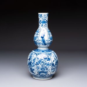 A fine blue and white Dutch Delft double gourd Kangxi-style chinoiserie vase, early 18th C. — 照片 2