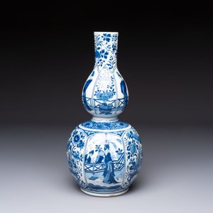 A fine blue and white Dutch Delft double gourd Kangxi-style chinoiserie vase, early 18th C. — 照片 3
