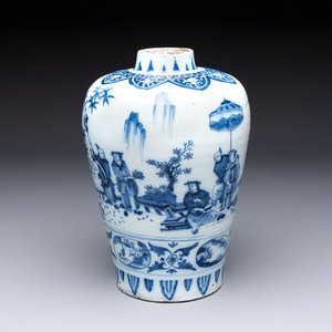 A fine blue and white Dutch Delft Transitional style chinoiserie jar, late 17th C. — 照片 1
