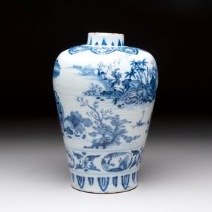 A fine blue and white Dutch Delft Transitional style chinoiserie jar, late 17th C. — 照片 2