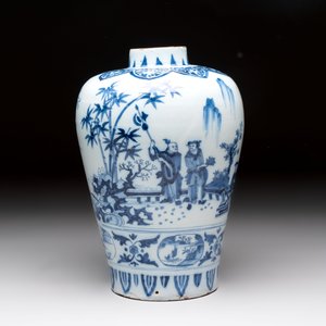 A fine blue and white Dutch Delft Transitional style chinoiserie jar, late 17th C. — 照片 4