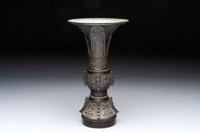 A fine Chinese archaistic bronze 'gu' vase, Ming