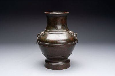 A fine Chinese archaistic bronze 'hu' vase, Song/Yuan