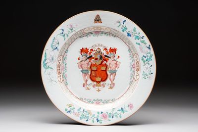 A fine Chinese armorial dish with the arms of Grant for the English market, Yongzheng, ca. 1730