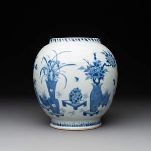 A fine Chinese blue and white 'antiquities' jar, Jiajing mark, Transitional period — 照片 2