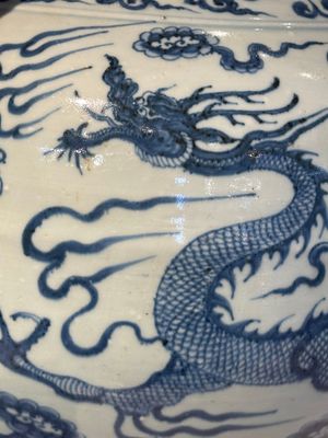 A fine Chinese blue and white 'dragon' vase with mythical-beast-shaped handles, probably Yuan — photo 17