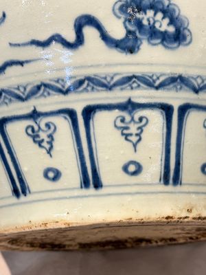 A fine Chinese blue and white 'dragon' vase with mythical-beast-shaped handles, probably Yuan — photo 19