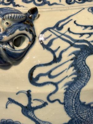 A fine Chinese blue and white 'dragon' vase with mythical-beast-shaped handles, probably Yuan — photo 26