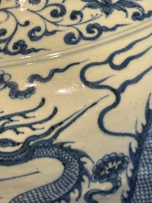 A fine Chinese blue and white 'dragon' vase with mythical-beast-shaped handles, probably Yuan — photo 31