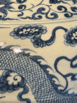 A fine Chinese blue and white 'dragon' vase with mythical-beast-shaped handles, probably Yuan — photo 33