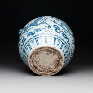 A fine Chinese blue and white 'dragon' vase with mythical-beast-shaped handles, probably Yuan — photo 14