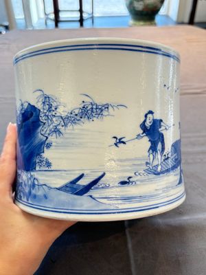 A fine Chinese blue and white 'fishermen and poem' bitong, Shang 賞 seal mark, Kangxi — 照片 3