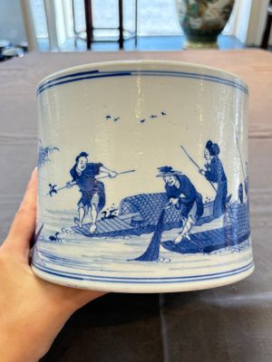 A fine Chinese blue and white 'fishermen and poem' bitong, Shang 賞 seal mark, Kangxi — 照片 4