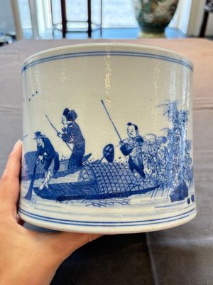 A fine Chinese blue and white 'fishermen and poem' bitong, Shang 賞 seal mark, Kangxi — 照片 5