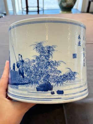 A fine Chinese blue and white 'fishermen and poem' bitong, Shang 賞 seal mark, Kangxi — 照片 6