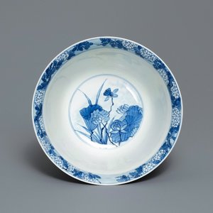 A fine Chinese blue and white 'Herons by a lotus pond' bowl, Fu mark, Kangxi — 照片 6