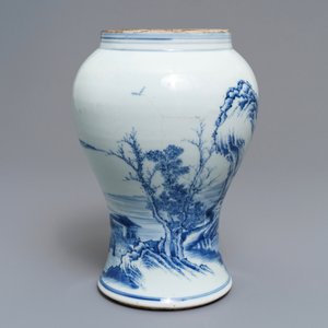 A fine Chinese blue and white landscape vase, Kangxi — 照片 3
