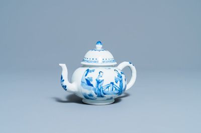 A fine Chinese blue and white 'Long Eliza' teapot and cover, Jiajing mark, Kangxi