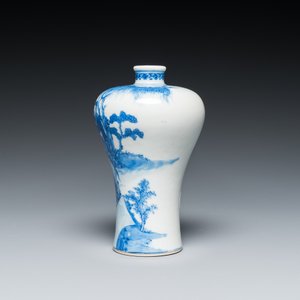 A fine Chinese blue and white 'meiping' vase with farmers with oxen, Qianlong mark, Republic — 照片 4