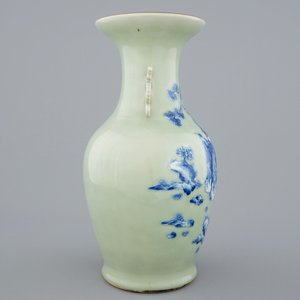 A fine Chinese blue and white on celadon ground porcelain vase, 19th C. — photo 4
