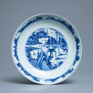 A fine Chinese blue and white 'river landscape' charger, Jiajing — photo 1