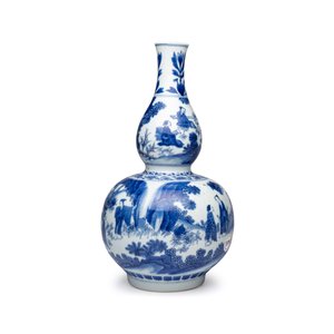 A fine Chinese blue and white ‘Scholars’ double-gourd vase — foto 3