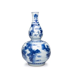 A fine Chinese blue and white ‘Scholars’ double-gourd vase — foto 4
