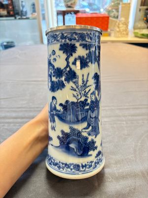 A fine Chinese blue and white tankard with Dutch silver cover, Transitional period — photo 2
