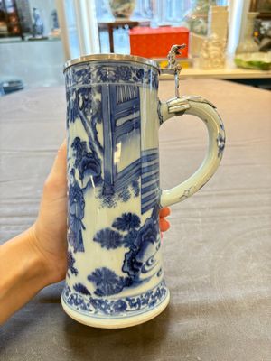 A fine Chinese blue and white tankard with Dutch silver cover, Transitional period — photo 3