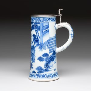 A fine Chinese blue and white tankard with Dutch silver cover, Transitional period — photo 3