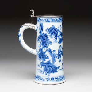 A fine Chinese blue and white tankard with Dutch silver cover, Transitional period — photo 5
