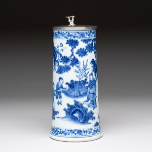 A fine Chinese blue and white tankard with Dutch silver cover, Transitional period — photo 6