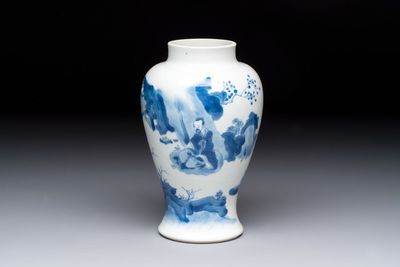 A fine Chinese blue and white 'Tao Yuanming 陶渊明' vase, Chenghua mark, Kangxi