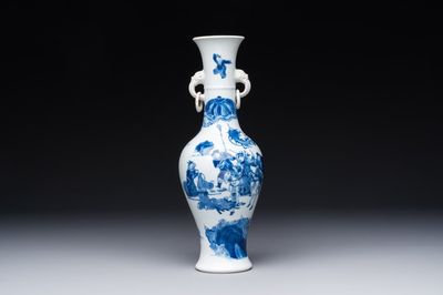 A fine Chinese blue and white vase with narrative design, Kangxi