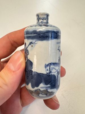 A fine Chinese blue, white and copper-red 'Tong Zi Zhi Lu 童子指路' snuff bottle — 照片 7