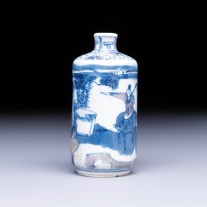 A fine Chinese blue, white and copper-red 'Tong Zi Zhi Lu 童子指路' snuff bottle — 照片 3